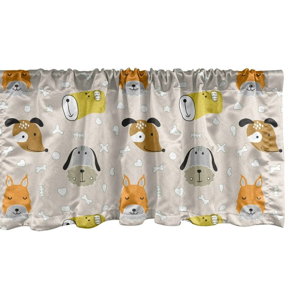 Ambesonne Cartoon Window Valance, Dog Faces, 54" X 18", Multicolor