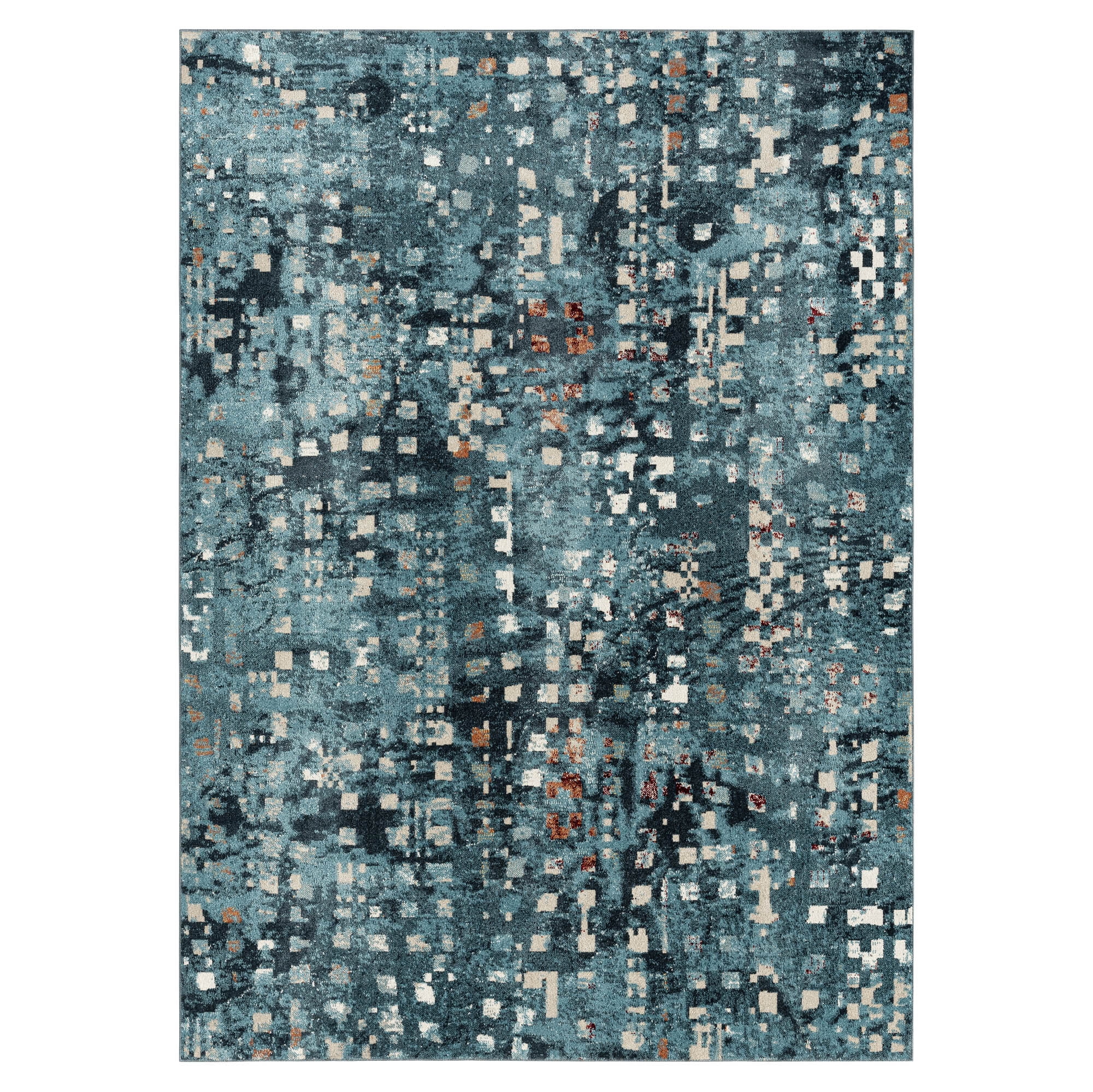 Everwash Treasure Eloise Modern Geometric Machine Washable Area Rug, Navy Blue, 5'2"x7'2