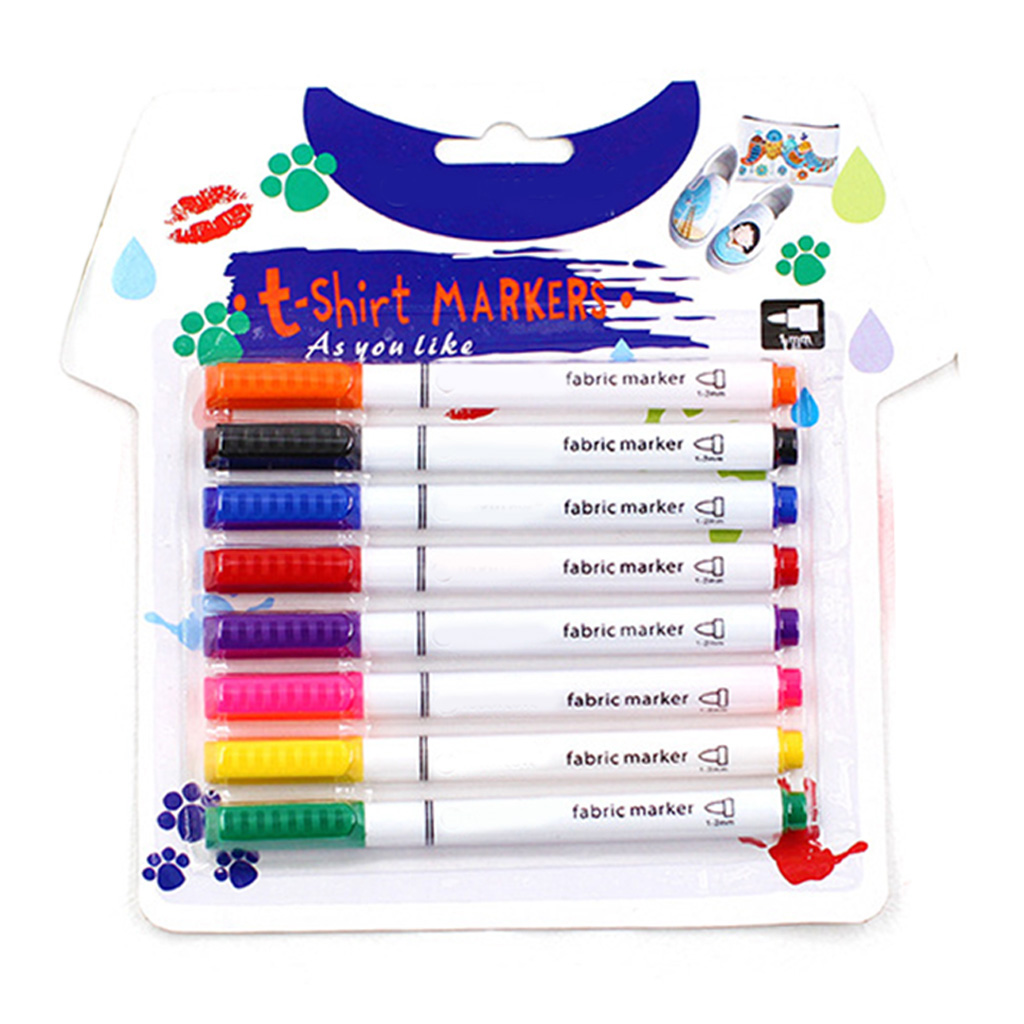 8pcs Clothes Textile Paint Pens Oil-Based Permanent Waterproof Fabric  Markers for DIY Craft Glass Fabric Rock T-shirt 