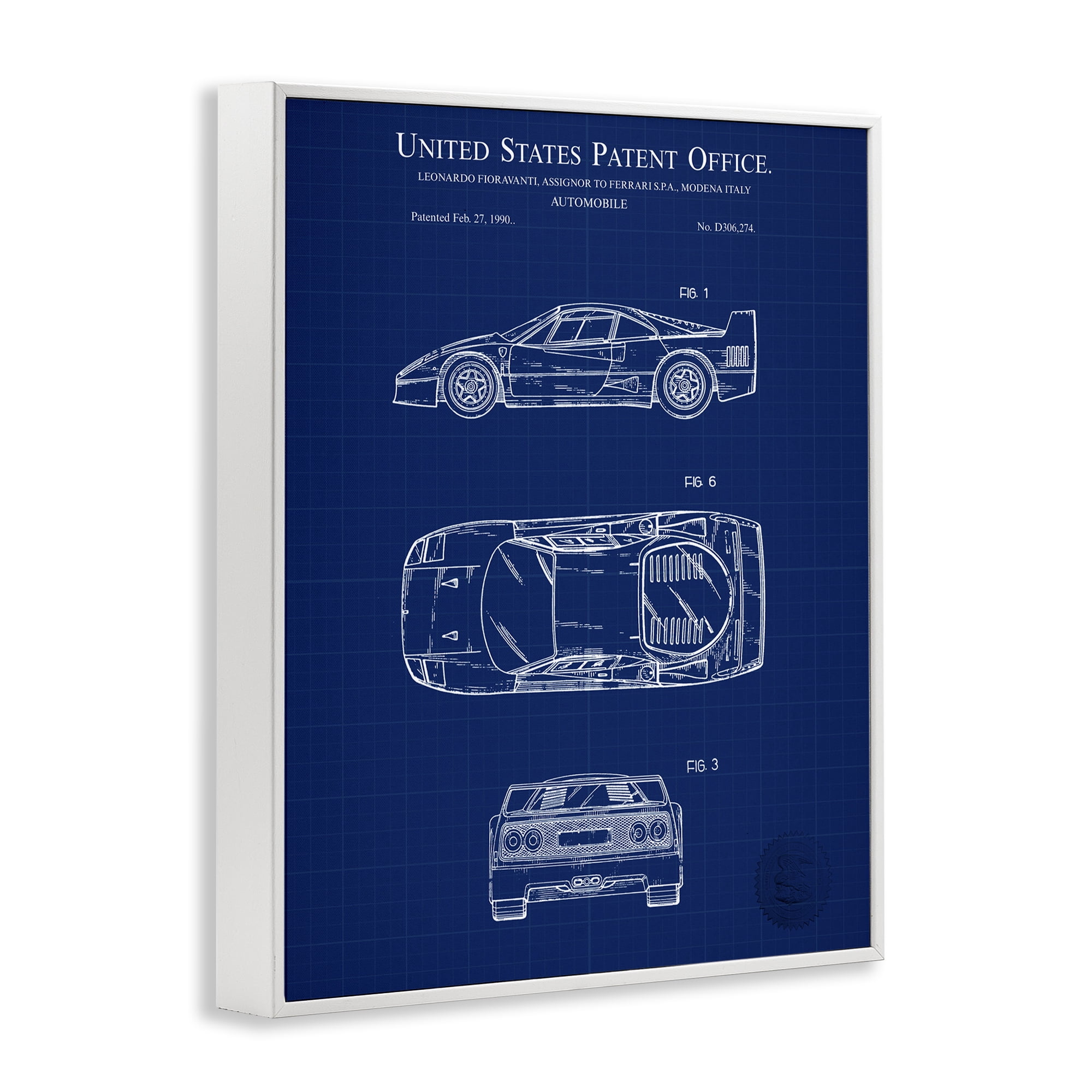 Stupell Industries Automobile Car Blueprint Transportation Painting White Framed Art Print Wall Art, 11 x 14
