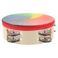 thumbnail image 3 of Tambor de mano con pandereta arcoíris y cascabeles de doble fila. Instrumento de percusión portátil., 3 of 6