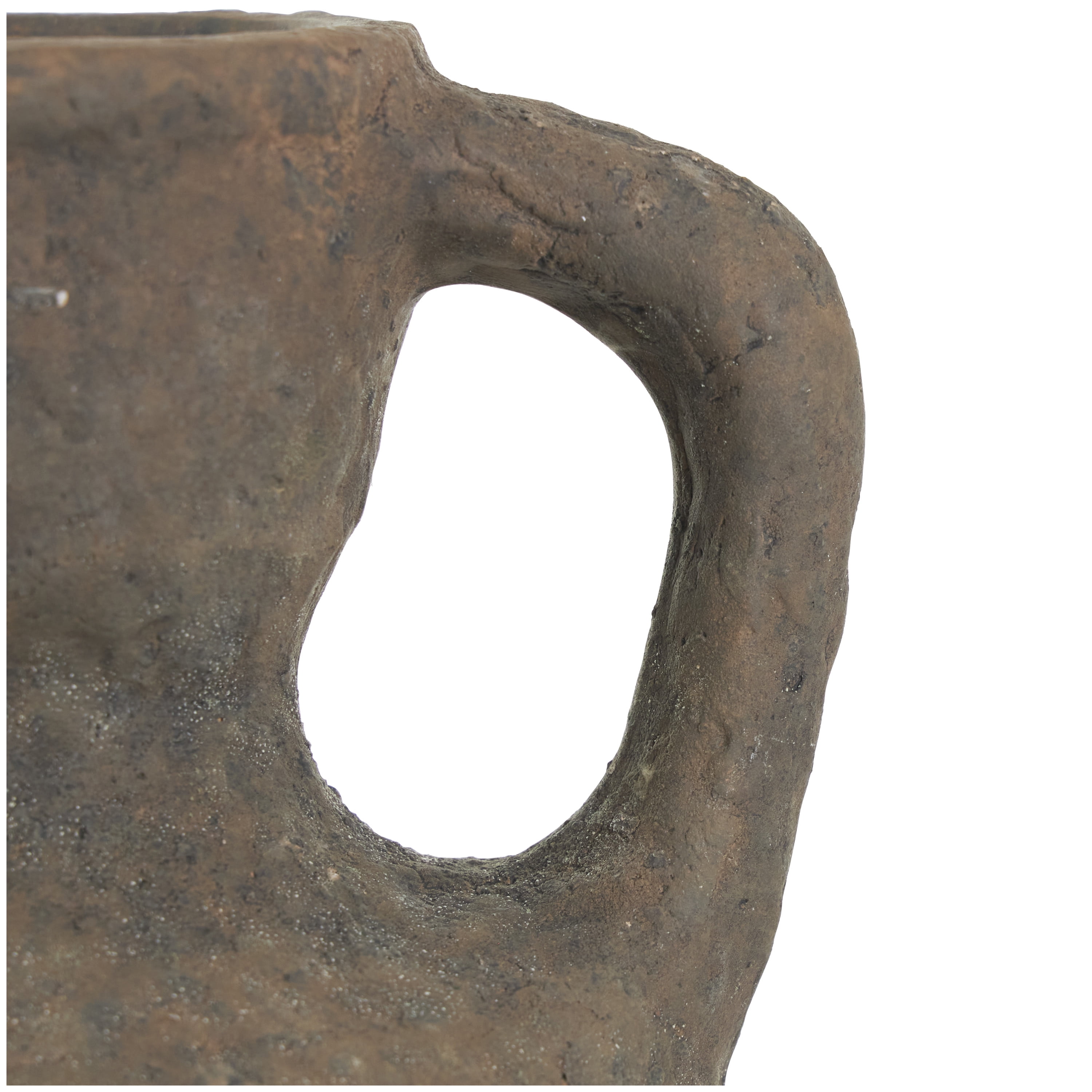 DecMode 16" Handmade Textured Dark Brown Ceramic Vase with Two Wide Handles