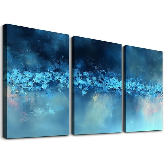 Blue Abstract Hanging Plants Triptych Unframed Canvas Print 12x16 Inches - Living Room Bedroom Wall Art Decor - Modern Print (No Frame)