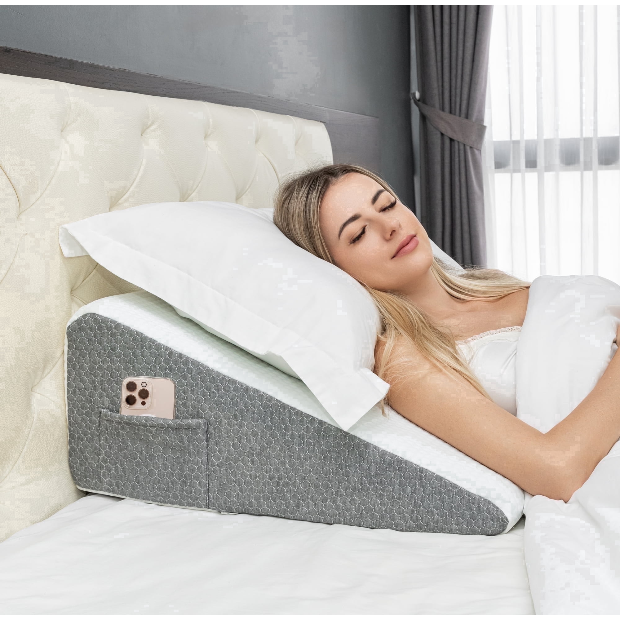 TEDresco Wedge Pillow for Sleep, Snoring Pillow for Acid Reflux & Recovery Heartburn,Built with a premium 2" memory foam comfort layer 24"*24"*7.5"