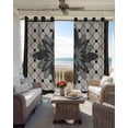 thumbnail image 4 of Retro Flowers Blackout Curtains 45 Inches Long, Boho Ethnic Retro Abstract Florals Grid Thermal Insulated Black Out Curtains, Small Darkening Window Curtain Drapes for Cafe Bedroom 42"x45" 2 Panels, 4 of 9