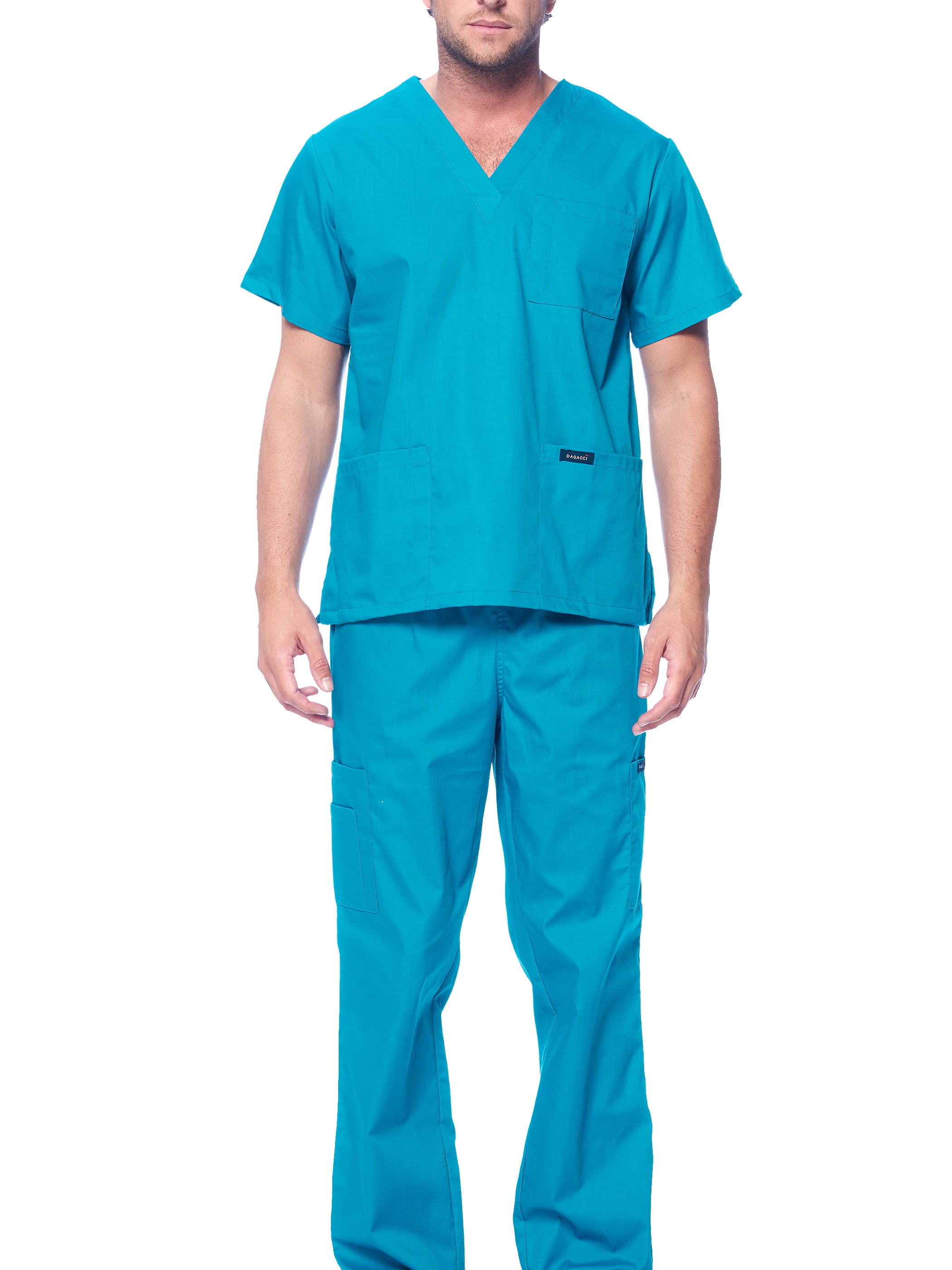Dagacci Medical Uniform Unisex 4-Way Stretch Scrubs Set Medical Scrubs Top and Pants 