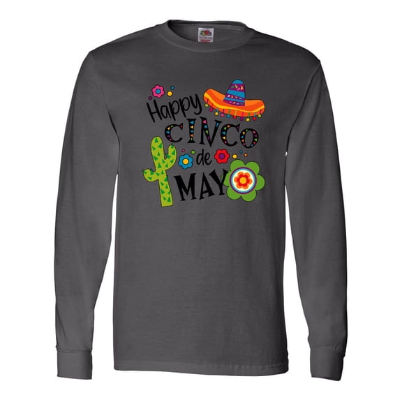 Inktastic Happy Cinco de Mayo- Sombrero, Cactus, Flowers Long Sleeve T-Shirt