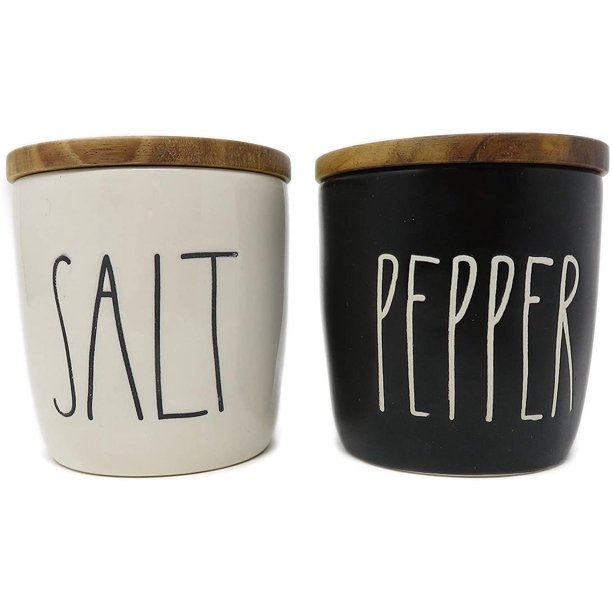 Rae Dunn by Magenta SALT & PEPPER Black & White Ceramic Cellars With