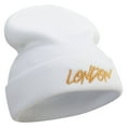 thumbnail image 4 of London Script Embroidered 12 Inch Long Knitted Beanie - White OSFM, 4 of 5