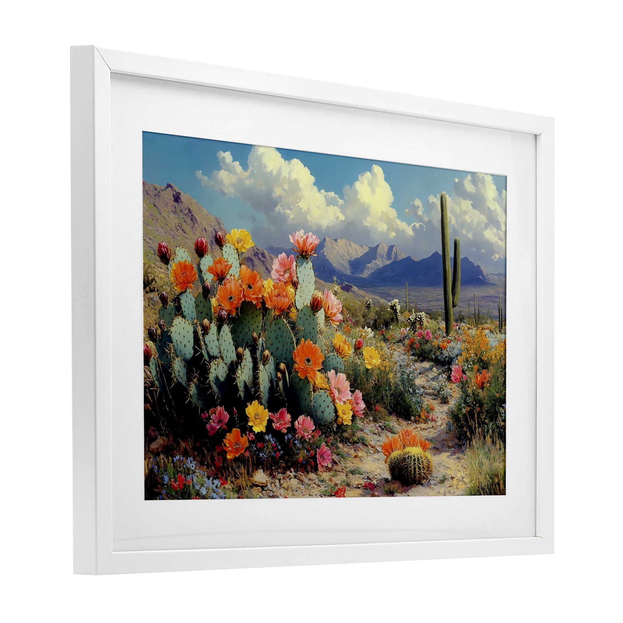 Stupell Industries Vibrant Cacti in Desert White Framed Print Under Glass, design by Franklyn Gregory
