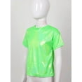 thumbnail image 4 of Zaldita Kids Girls Sparkly Metallic Shiny T-shirt Boys Short Sleeves Loose Tee Tops for Dance Performance Costume Fluorescent Green 5-6, 4 of 7