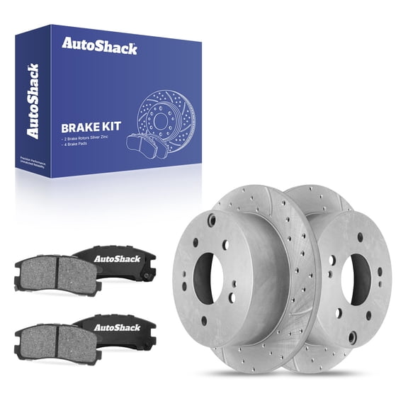 AutoShack Rear Solid Drilled & Slotted Silver Zinc Coated Brake Rotors   Ceramic Pads 6-PC Brake Kit Replacement for 2006-2009 Mitsubishi Eclipse SilverShield Pro 10.31" (261.9 mm)