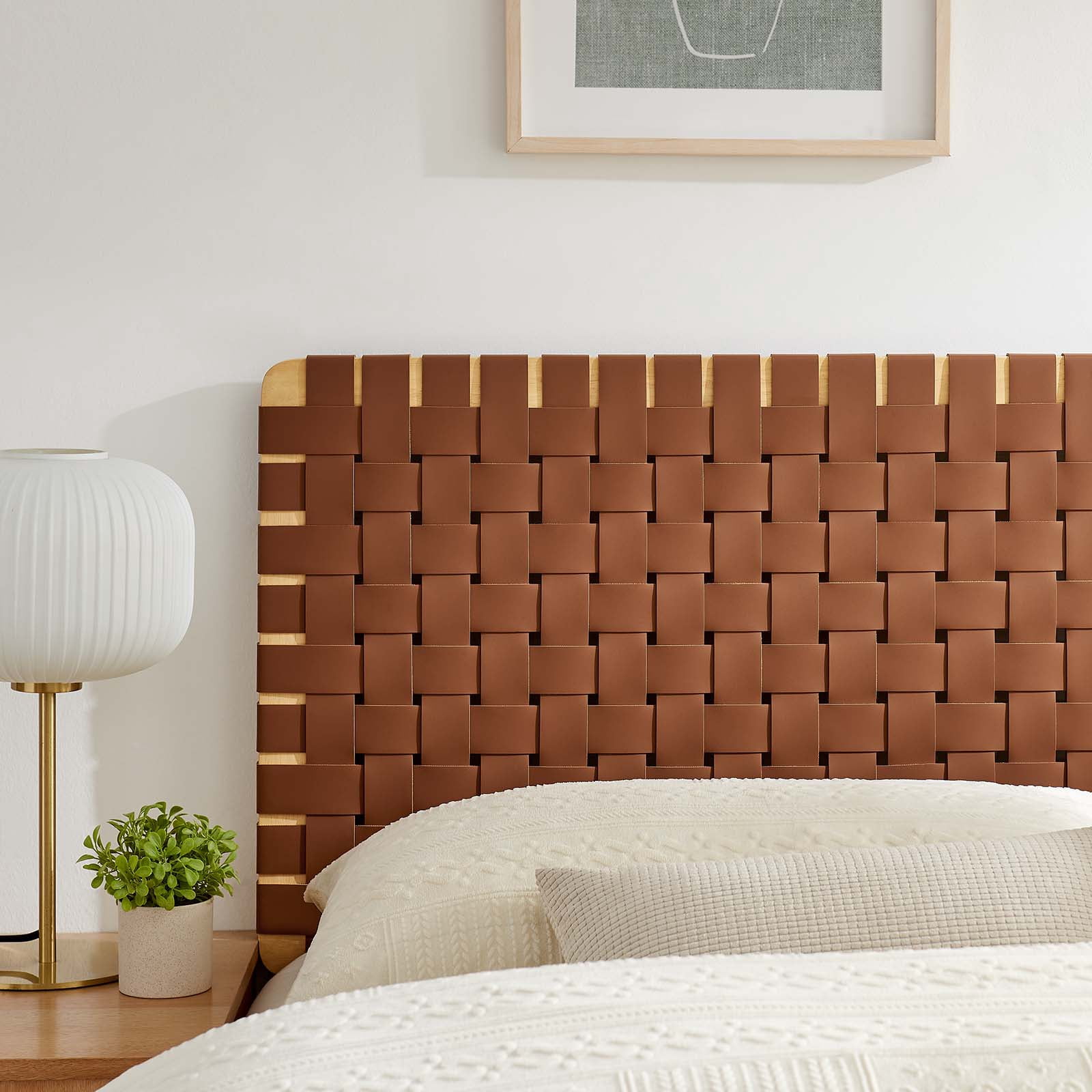 Sparta Weave Vegan Leather Queen Headboard in Natural Brown
