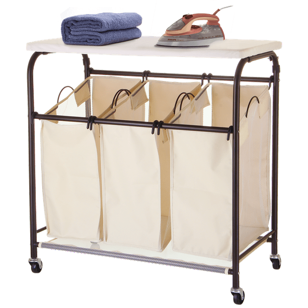 Mllieroo Mobile 3 Bag Heavy Duty Laundry Hamper Sorter Cart W Ironing Board Walmart Com Walmart Com