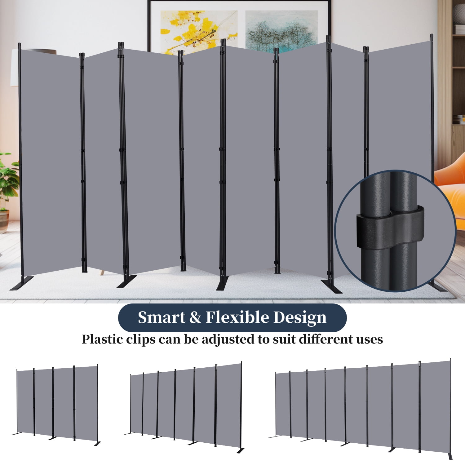 Room Divider Folding Privacy Sceens 8 Panel Partition Room Dividers 88'' Room Divider Wall Screen, Upgrade (Wider Feet) Portable Temporary Wall for Room Separation Wall Divider for Home Office Dorm