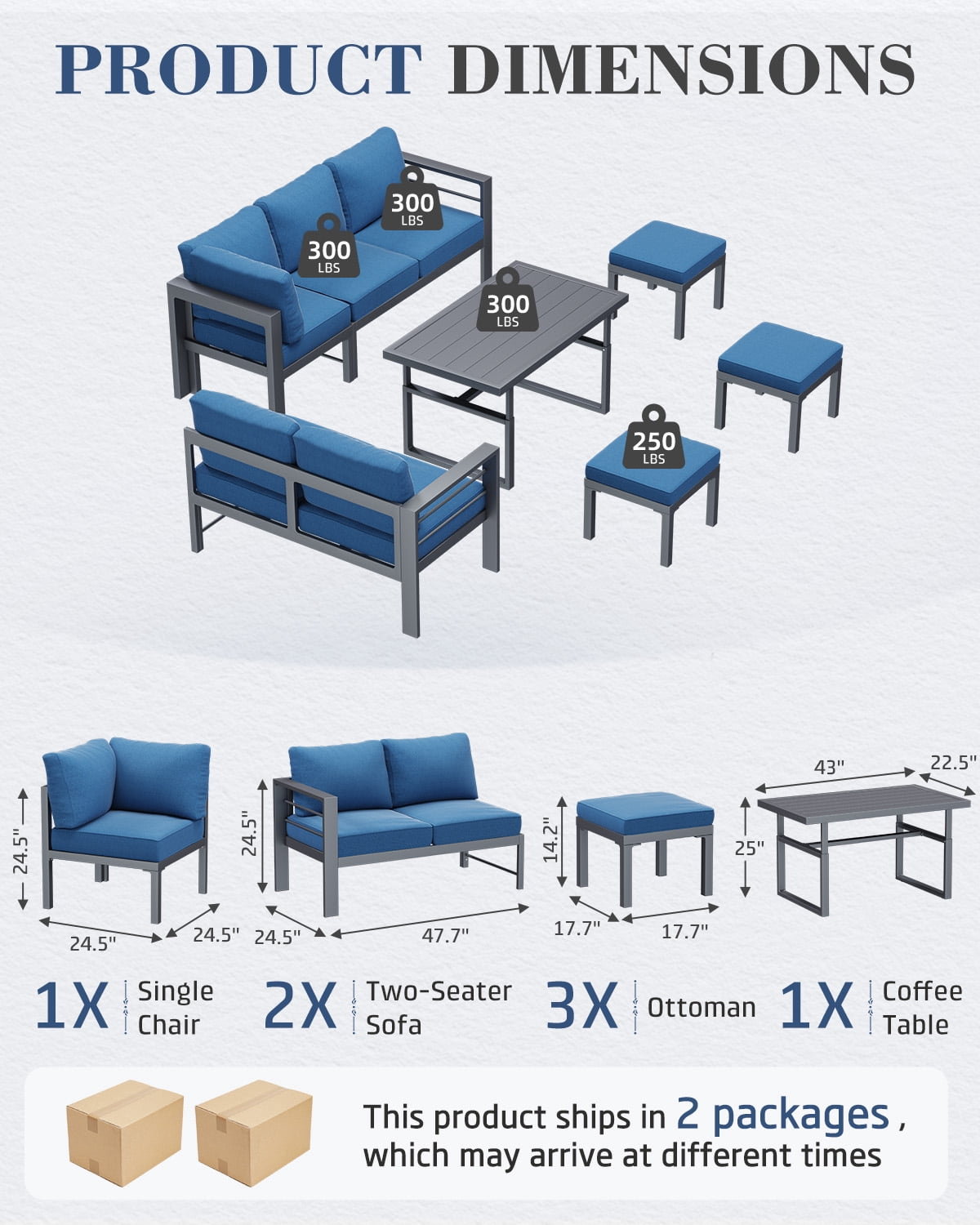 AECOJOY Outdoor Furniture Sets Clearance, Aluminum Patio Furniture Sets on sale, Metal Patio Sets, Outdoor Conversation Sets, Outdoor Sectional Sofa for Lawn, Navy