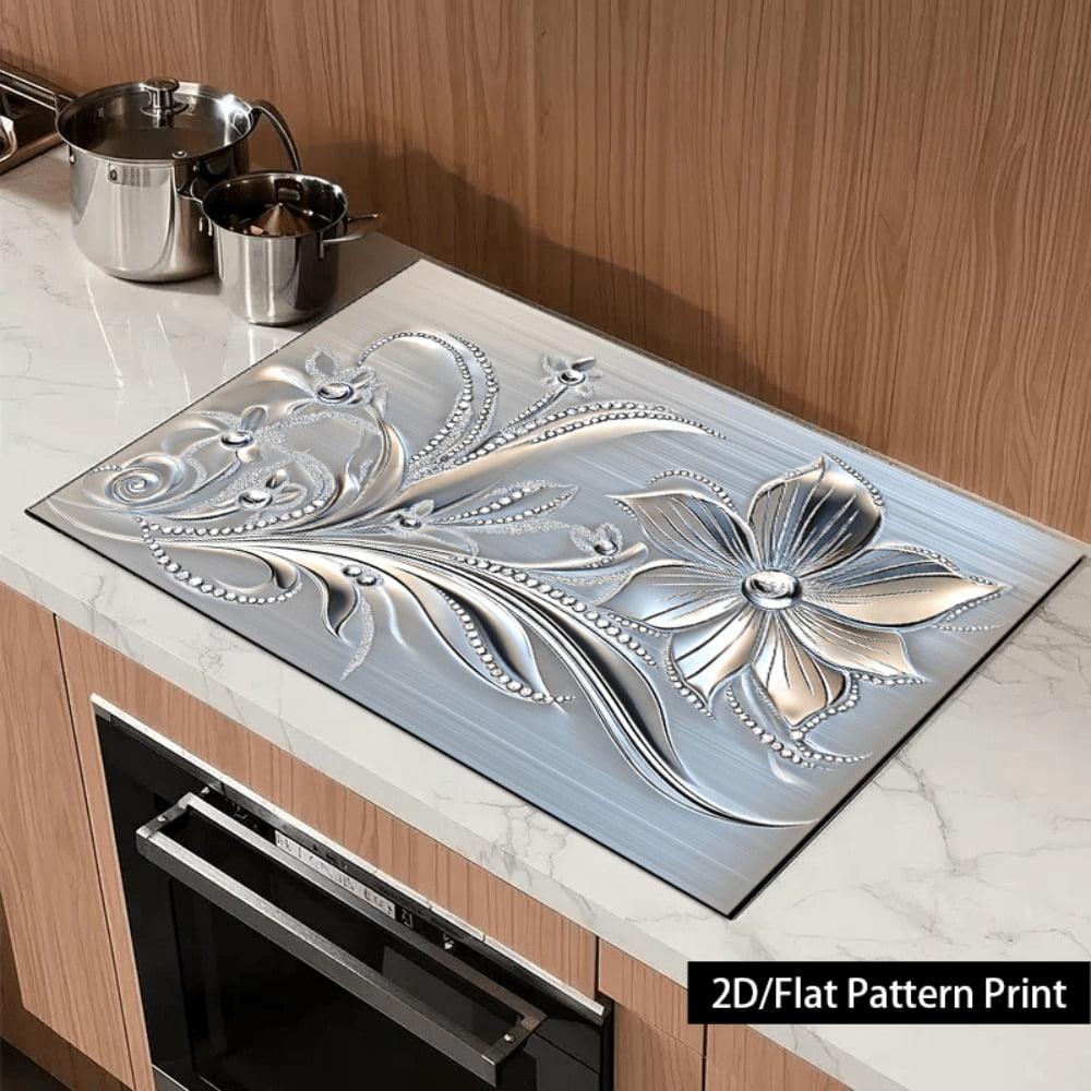 1 piece, stove panel and cooktop panel protection pad, 2D flat European floral pattern kitchen decorative countertop pad, suitable for stoves, washing machines, dryers, coffee machines, multi-functio