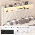thumbnail image 3 of Full Bed Frame with Storage Headboard, Built-in Charging Station & 2 Storage Drawers, Beige Fabric Platform Bed, 3 of 6
