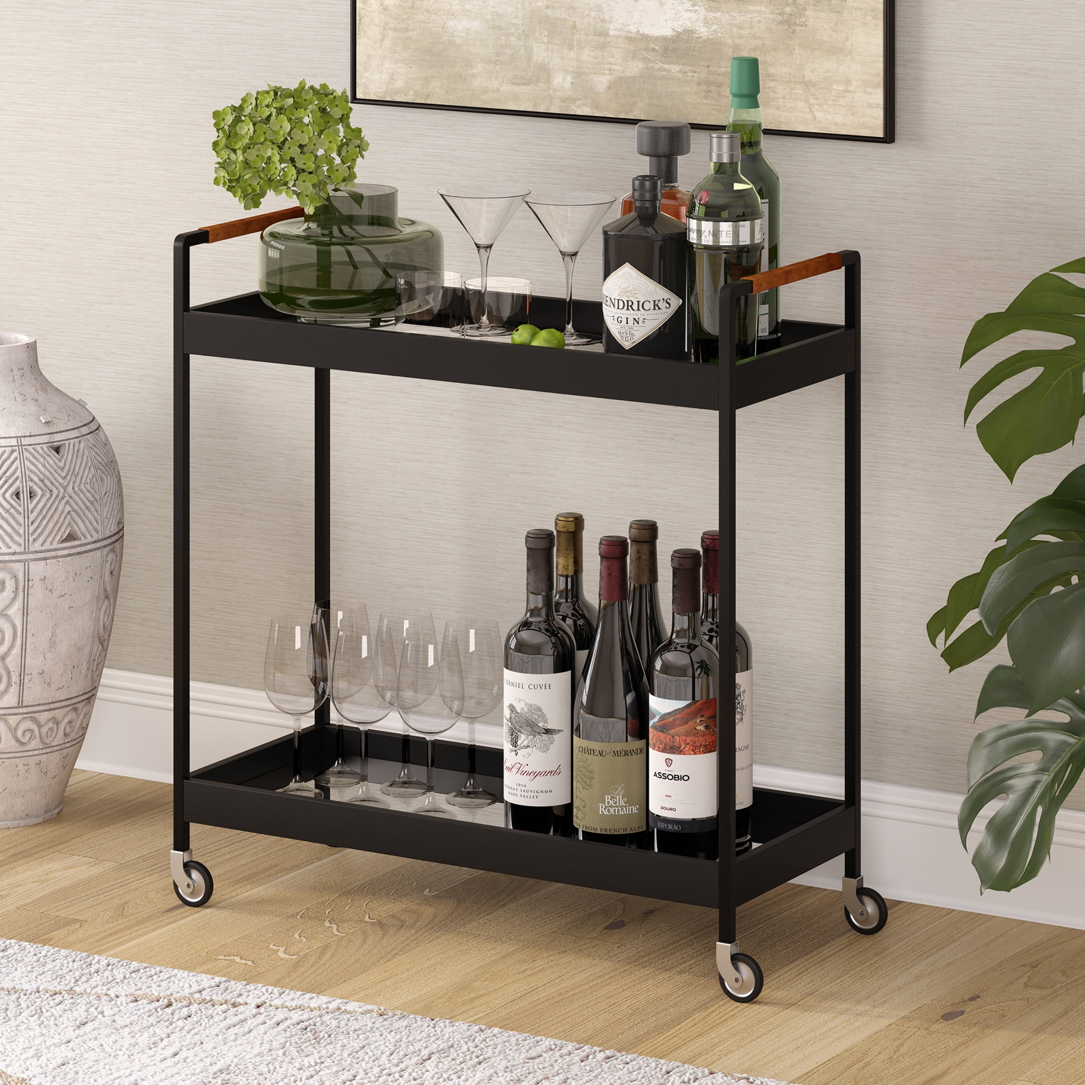 Evelyn&Zoe Modern/Contemporary 33" Wide Blackened Bronze Bar Cart