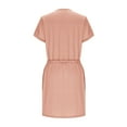 thumbnail image 3 of Qulqfy Pink Women's Dresses Short Sleeve Cotton Casual Mini V Neck Solid Elastic Waist Dresses Womens Fall Dress XL, 3 of 6
