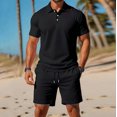 thumbnail image 3 of Migroa Mens Casual 2 Piece Outfits Lounge Sets Lightweight Breathable Golf Short Sleeve And Drawstring Shorts Outfits For Beach Vacation Black L, 3 of 3