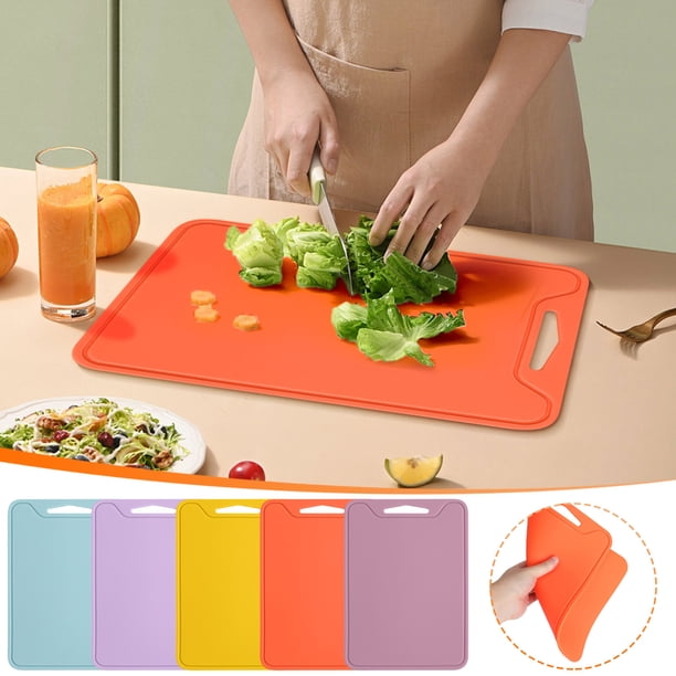 Tabla de cortar flexible (1 unidad), plegable, antideslizante, de doble cara, con ranuras antigoteo para facilitar la preparación de alimentos y para acampar.