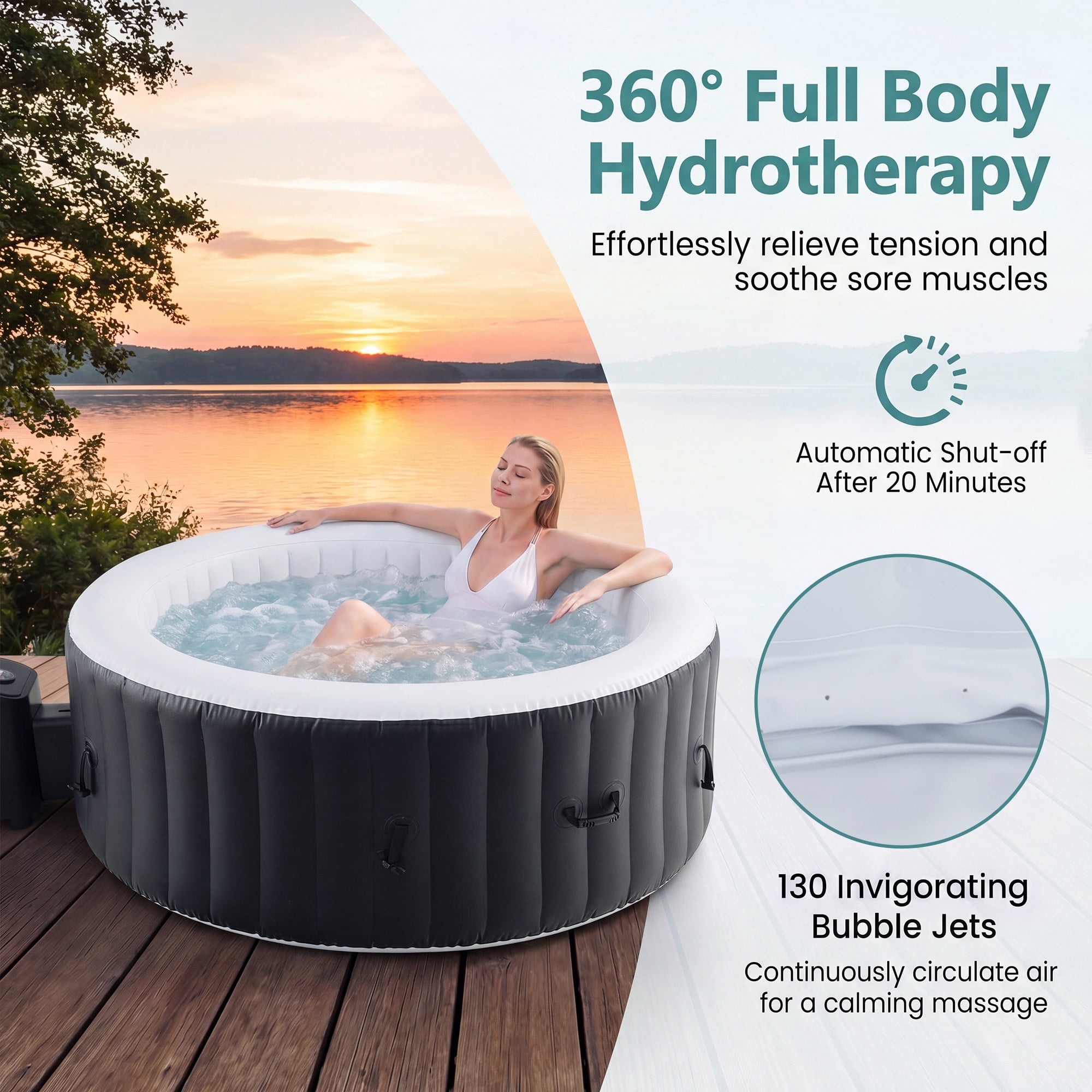 Costway 80" Round SPA Pool Inflatable Hot Tub with 130 Air Jets Electric Heater Pump