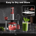 thumbnail image 2 of PRASKY Blender de Inmersión Manual, Blender de Mano 6 en 1 para Cocina, Procesador de Alimentos de 20 Velocidades, Batidor de Huevos, Espumador de Leche, Vaso (Rojo), 2 of 10