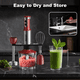 thumbnail image 2 of PRASKY Blender de Inmersión Manual, Blender de Mano 6 en 1 para Cocina, Procesador de Alimentos de 20 Velocidades, Batidor de Huevos, Espumador de Leche, Vaso (Rojo), 2 of 10