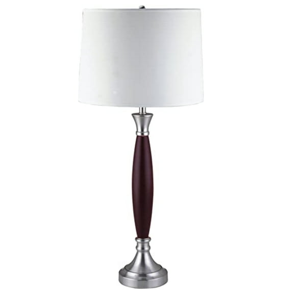 NEW Wooden & Brushed Steel Base, White Fabric Shade, Socket Switch, 30" Table Lamp 31117