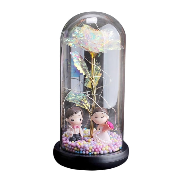Lámpara colorida de cristal LED Rosa eterna romántica Sunnimix para decoración del hogar 11x9x22cm