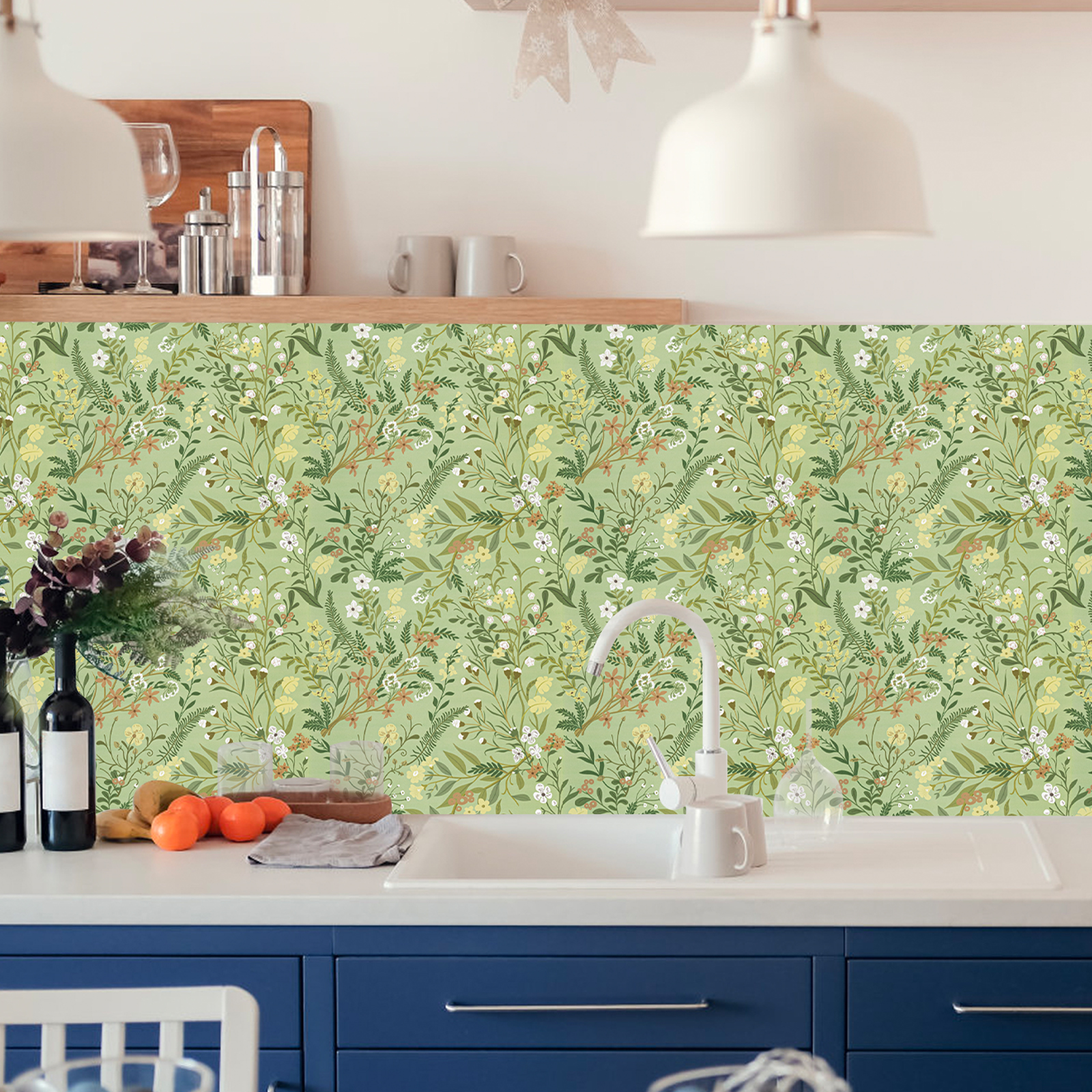 UMIGGEE 17.7" x 393" Green Floral Wallpaper Peel and Stick Floral Green Wall Paper Self Adhesive Flower Wallpaper Contact Paper Home Decor Wall Covering Old Furniture Renovation