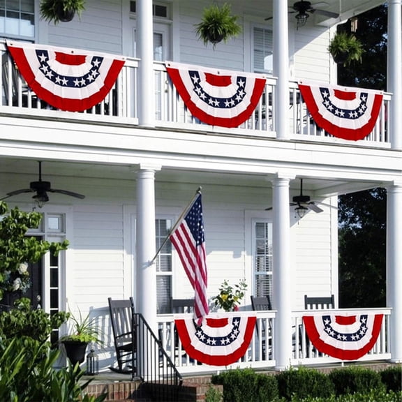 4 Pack USA Pleated Fan Bunting Flags 1.5x3 Ft Large American Patriotic Half Circle Banner, Outdoor US Flag Porch Fence Railing Decoration, Red White Blue Independence Day 4th of July Memorial Day