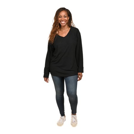 TAMSY Black Color Casual Long Sleeves and V Neck Top Size - XL Valentines Day Gifts