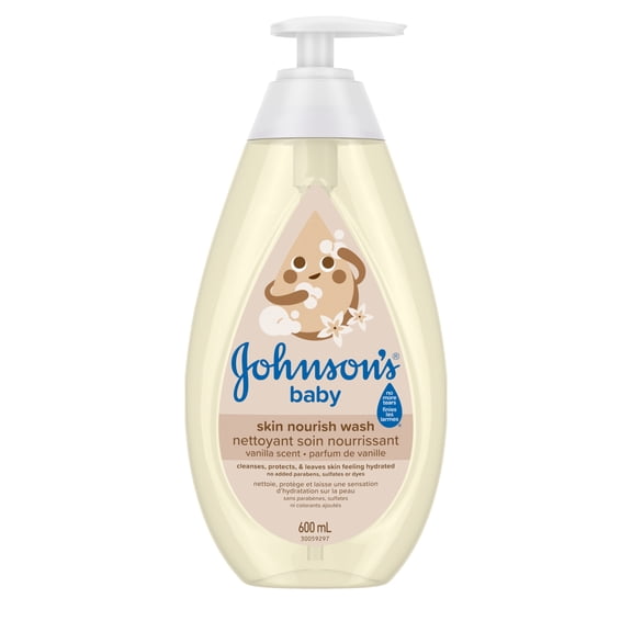 Johnson’s Skin Nourish Moisture Vanilla & Oat Body Wash - Baby Bath Skin Care - Sensitive Skin - 600 mL, Vanilla Fragrance