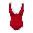 thumbnail image 1 of Traje de Baño Ocean Pacific para Mujer Completo con Textura, Escote en V con Contraste Rojo Talla CH, 1 of 4