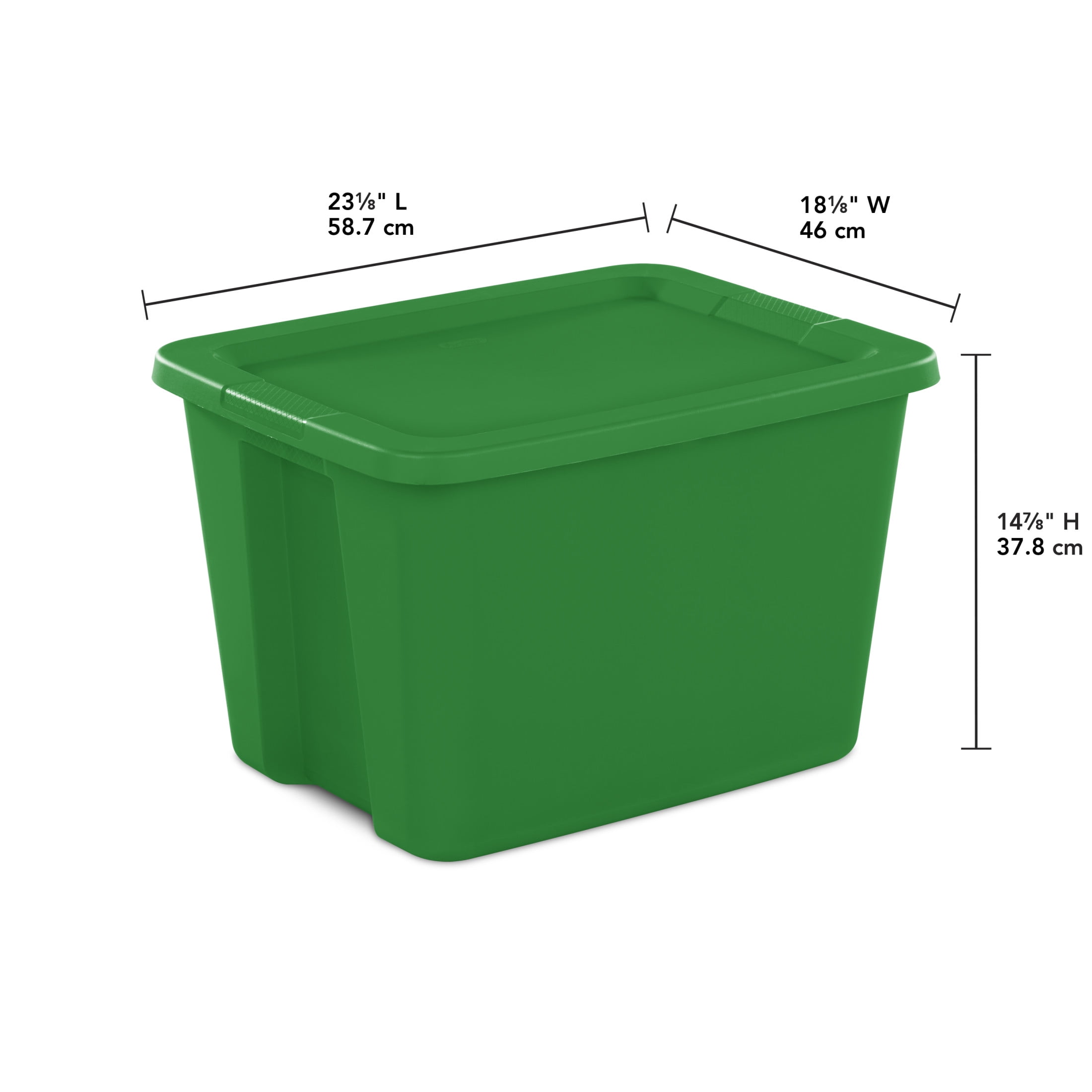Sterilite 18 Gallon Tote, Plastic Christmas Storage Bin with Snap-on Lid, Ideal for Holiday Linens, Décor, Keepsakes and More, Green