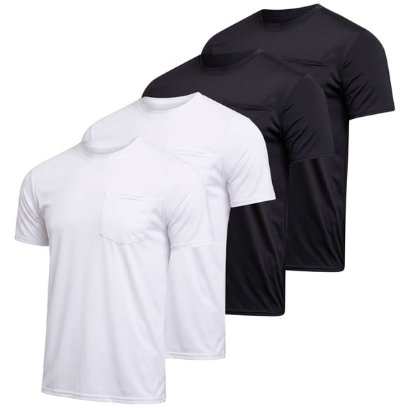 Real Essentials 4 Pack: Men's Dry-Fit Short Sleeve Pocket Crew Performance Athletic T-Shirt (Available in Big & Tall)