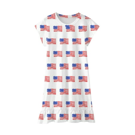 

ZCFZJW Summer Short Sleeve Toddler Kids Baby Girls Independence Day Holiday Dress Trendy Summer Tie Dye Striped Stars USA Flag Pattern Graphic Tshirt Dress Beach Sundresses #04-White 12-13Years