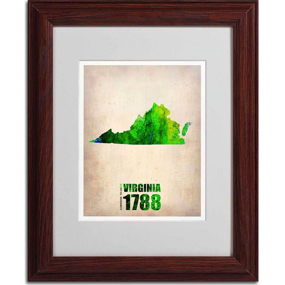 Trademark Fine Art "Virginia Watercolor Map" Matted Framed Art by Naxart, Wood Frame