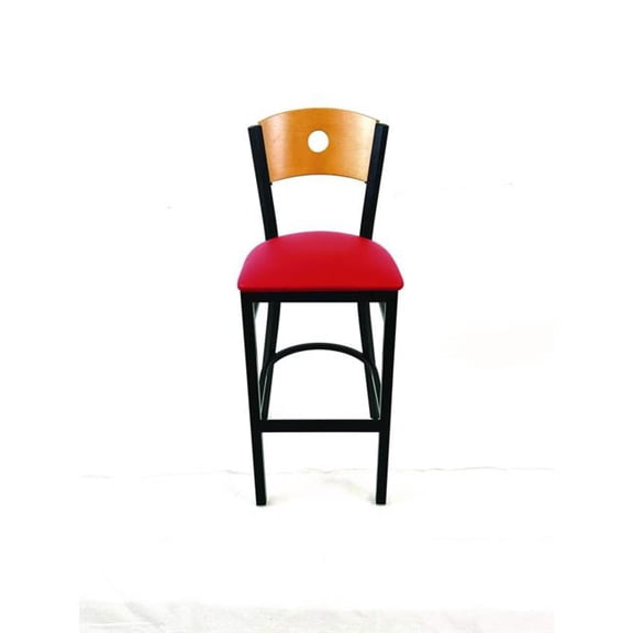 JMC Furniture JMCCRBBVREDD Circle Series Barstool, Supports Up to 300 lbs, 28.5 in. Seat Height, Red Seat, Natural Back, Black Base