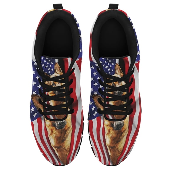 German Shepherd American Flag Running Shoes Sneakers Mesh Black Size 3.5