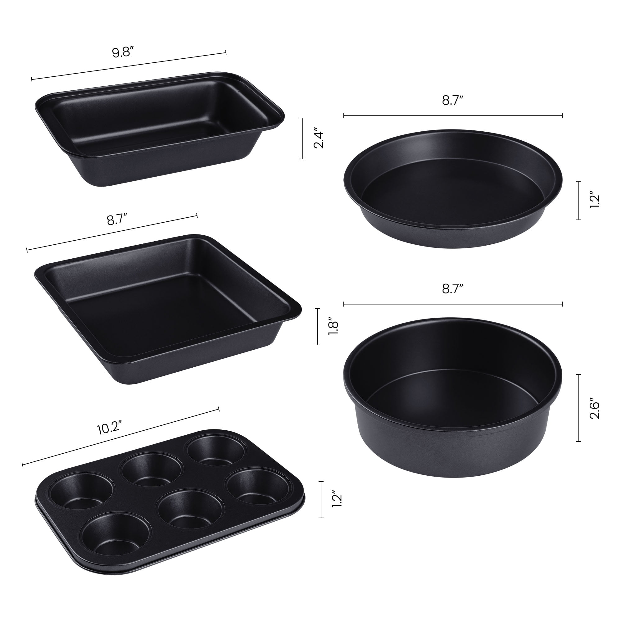 Unique Bargains Nonstick Bakeware Set Baking Pans Set Black 5 Pcs