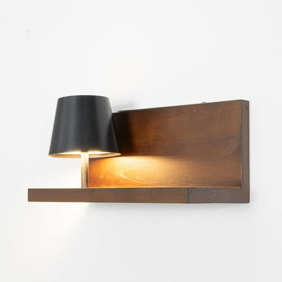 Kiven Battery Operated Wall Sconces with Shelf,Cordless Wall Sconces 3 Colors Mode, Farmhouse Wall Shelf with Rechargeable Dimmable Light for Bedroom Living Room Office