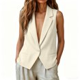 thumbnail image 4 of longantii Cropped Blazer Vest for Women Basic Sleeveless Collared Blazer Vest Slim Fit Work Waistcoat Summer Spring Button Front Outfit White M, 4 of 5