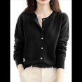 thumbnail image 2 of Suéter de Larga con Cuello Redondo de Color Liso para Mujer, Chaqueta de Punto Combinable para y Otoño Negro M, 2 of 7