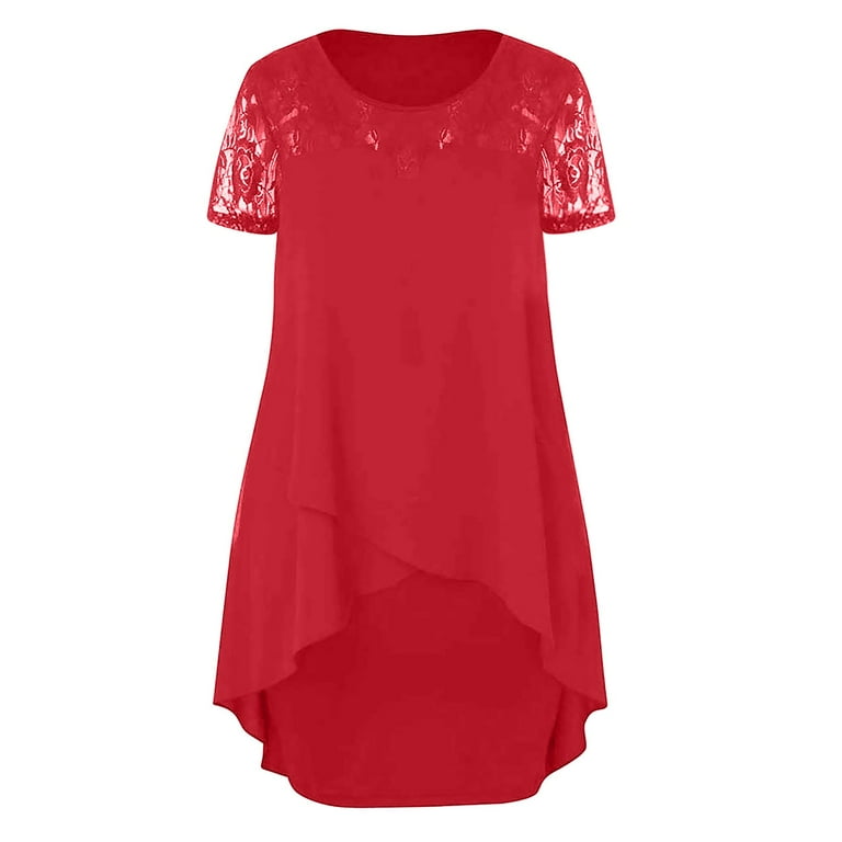 Plus Size Lace Dresses for Women Lace Short Sleeve Crewneck Elegant Mini Dress  Swing High Low Hem Sheer Layered Loose Sundress - Walmart.com