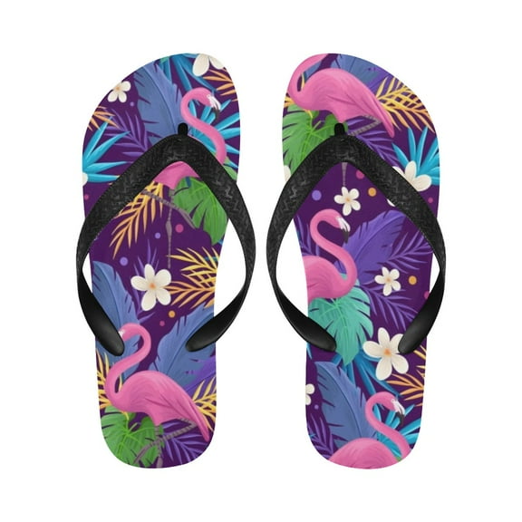 Unisex Flip Flops - Summer Beach Sandals - Purple Flamingos - S=W7/W8=M6/M7