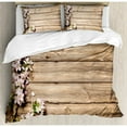 thumbnail image 3 of Rustic Twin Size Duvet Cover Set, Sweet Spring Flowering Tree Branch on Weathered Wooden Blooming Orchard Image, Decorative 2 Piece Bedding Set with 1 Pillow Sham, Pink Brown Green, by Ambesonne, 3 of 3