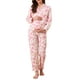 thumbnail image 1 of Conjunto de pijama de maternidad para mujeres, algodón, floral, leopardo, de manga larga, pantalones con cintura elástica, ropa de descanso para la lactancia, XL, rosa, 1 of 6